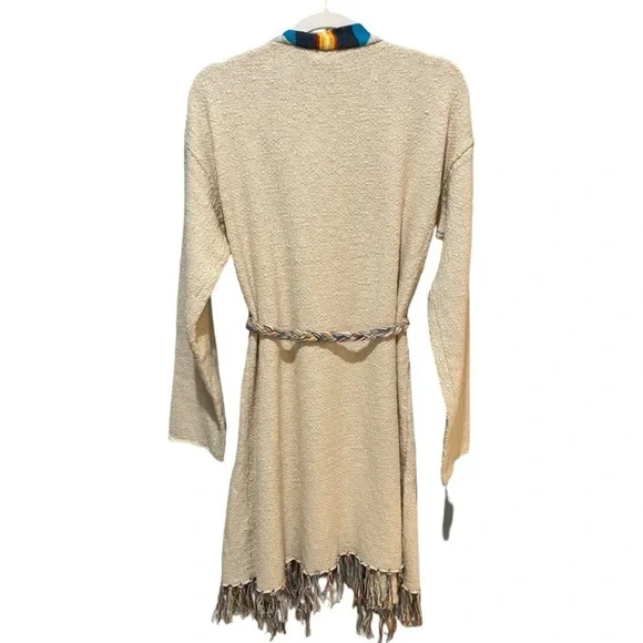 Faherty Cardigan Size Medium Large Aztec Tie Fringe Ivory Sweater - Picture 5 of 10